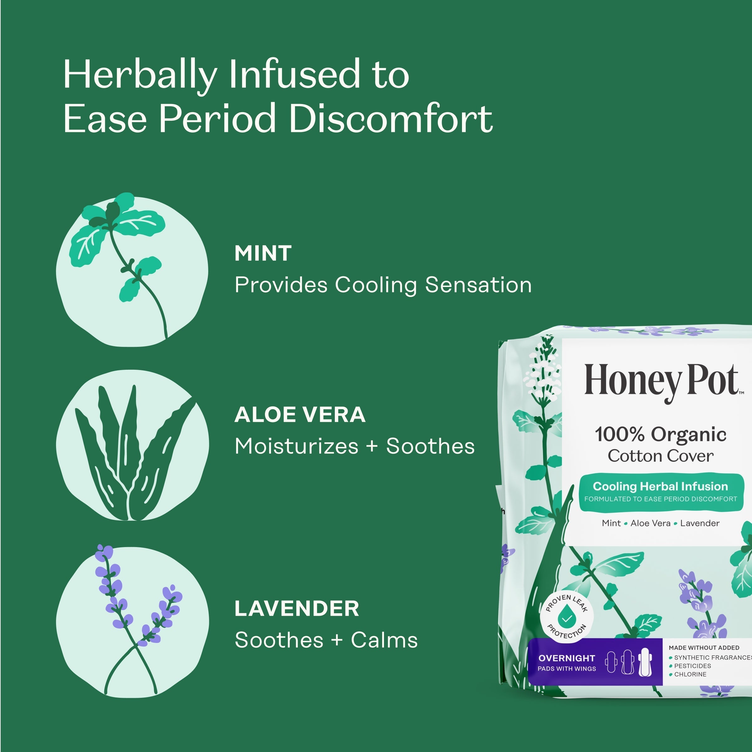 Organic Cotton Cover Cooling Herbal Infusion Overnight Pads
